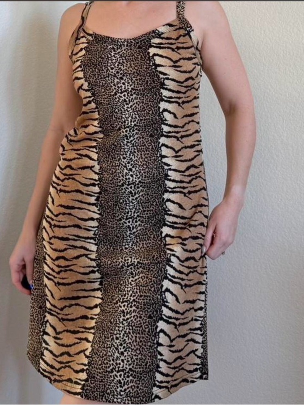1990s Mixed Animal Print Slip Dress in Tan and Black